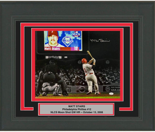 Framed Autographed/Signed Matt Stairs Moon Shot Philadelphia Phillies 16x20 Baseball Photo JSA COA