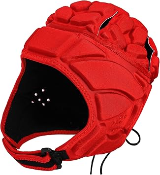 ZENFUN Rugby Helmet Shell, Soft Padded Headgear for Soccer, Red Protective Football Headguards for Youth, Scrum Cap for Kids, Medium Size