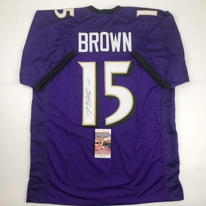 Autographed/Signed Marquise Brown Baltimore Purple Football Jersey JSA COA