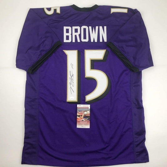 Autographed/Signed Marquise Brown Baltimore Purple Football Jersey JSA COA