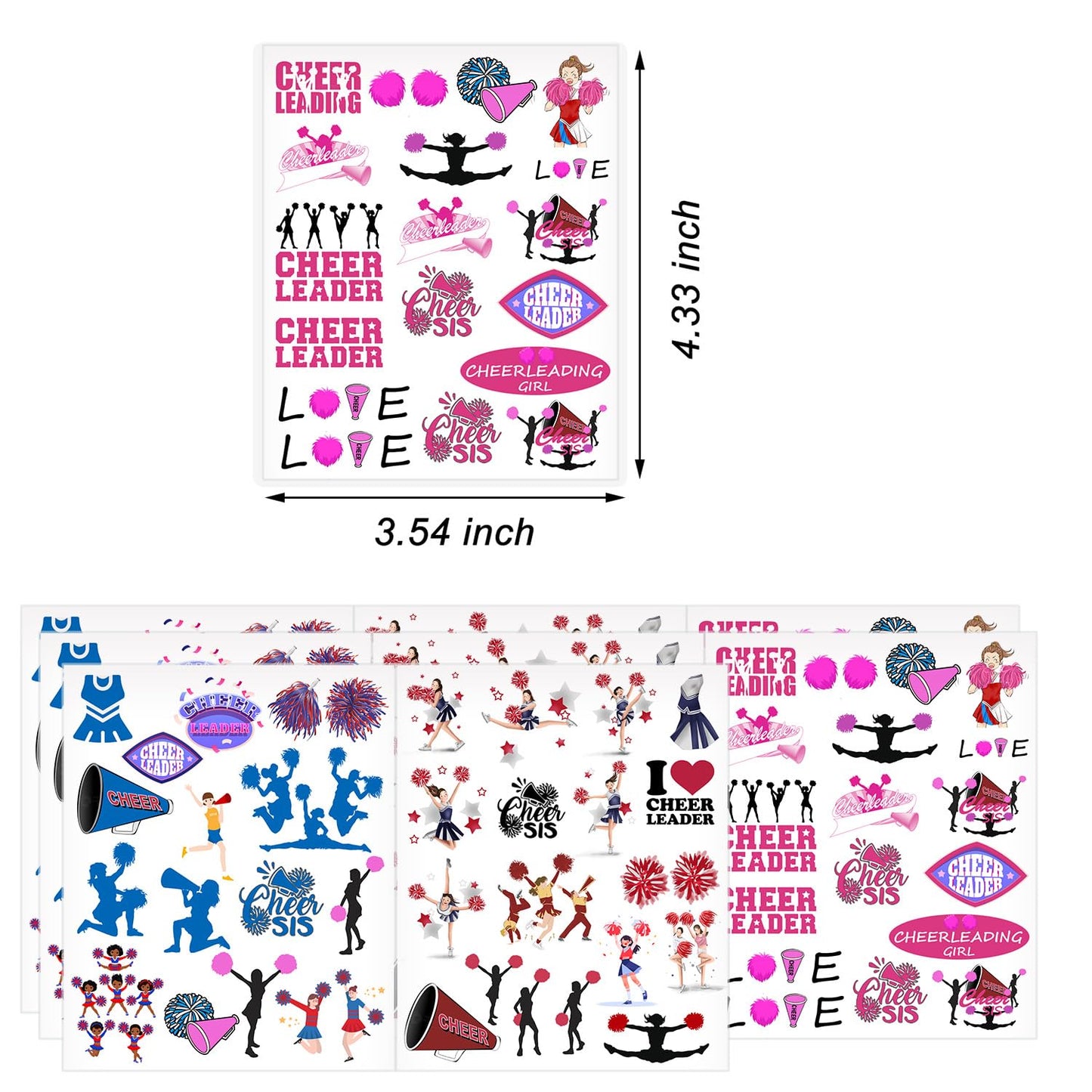 Oringaga 384 Cheerleading Temporary Tattoos for Kids - 24 Sheets