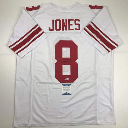 Autographed/Signed Daniel Jones New York White Football Jersey Beckett BAS COA