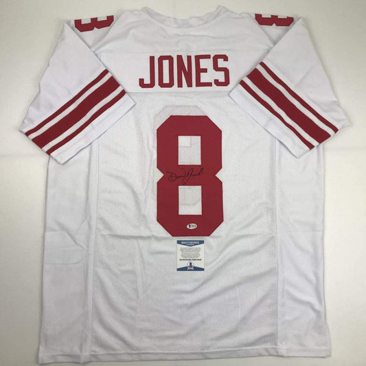 Autographed/Signed Daniel Jones New York White Football Jersey Beckett BAS COA