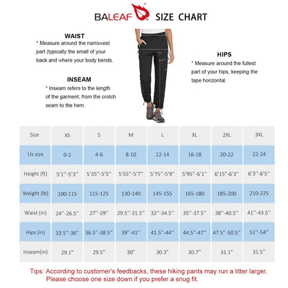 BALEAF Women's Hiking Pants Quick Dry Water Resistant Lightweight Joggers Pant for All Seasons Elastic Waist Pond Size M