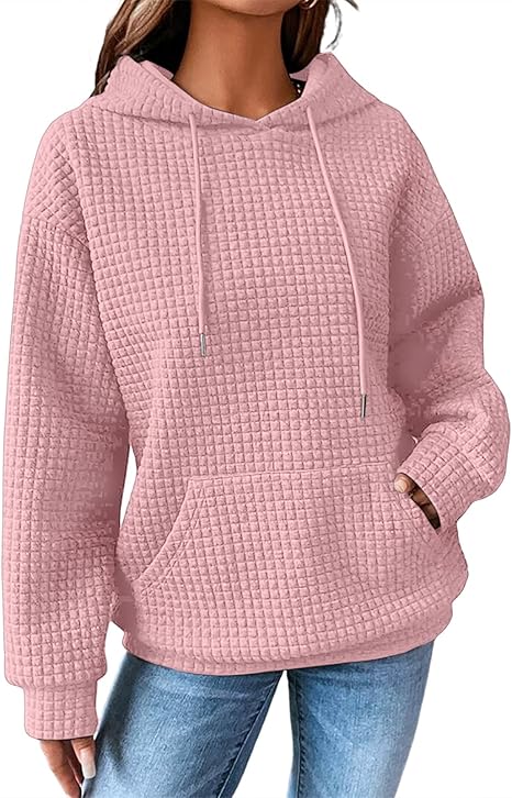 SELINK Hoodies For Women Casual Pullover Waffle Long Sleeve Drawstring Hooded Sweatshirt with Pocket