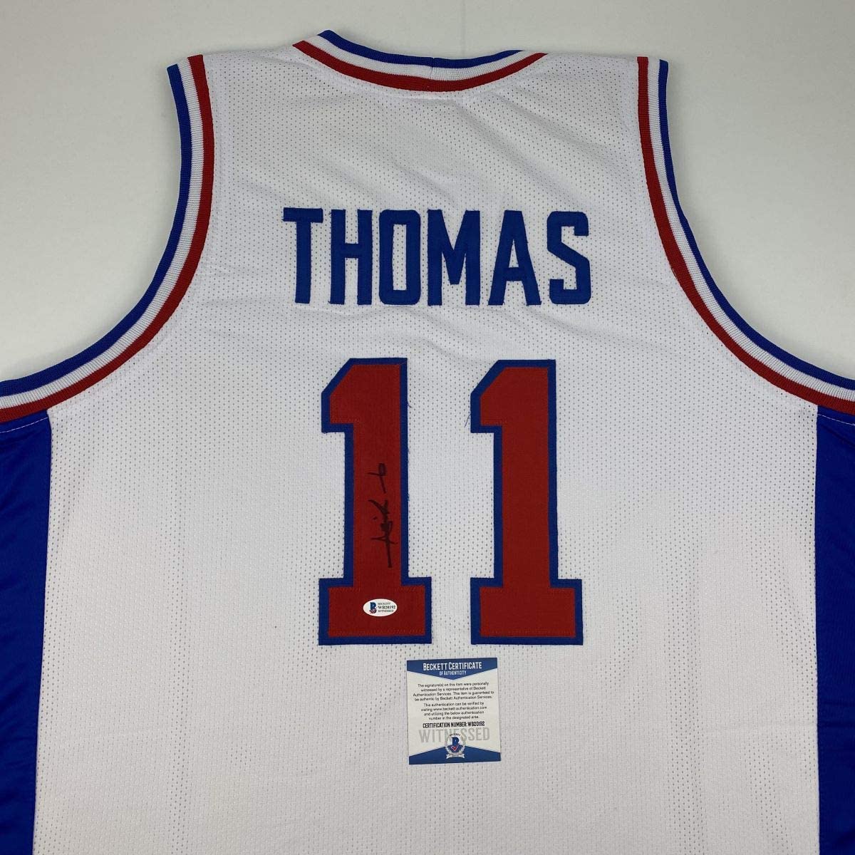 Autographed/Signed Isiah Thomas Detroit White Basketball Jersey Beckett BAS COA