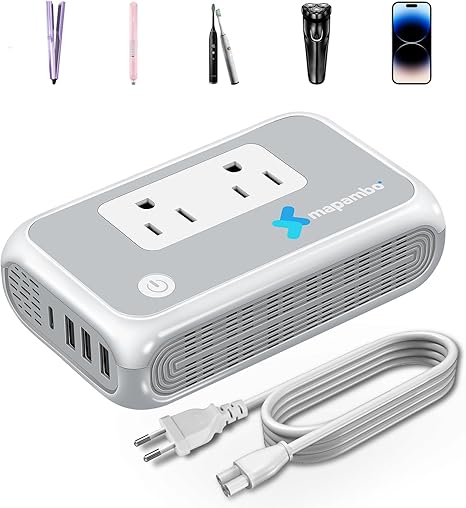 220V to 110V Converter, Voltage Converter for European Travel Voltage Converter US to Europe (1USB A+3TYPE C)