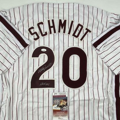 Autographed/Signed Mike Schmidt HOF 95 Philadelphia Pinstripe Baseball Jersey JSA COA
