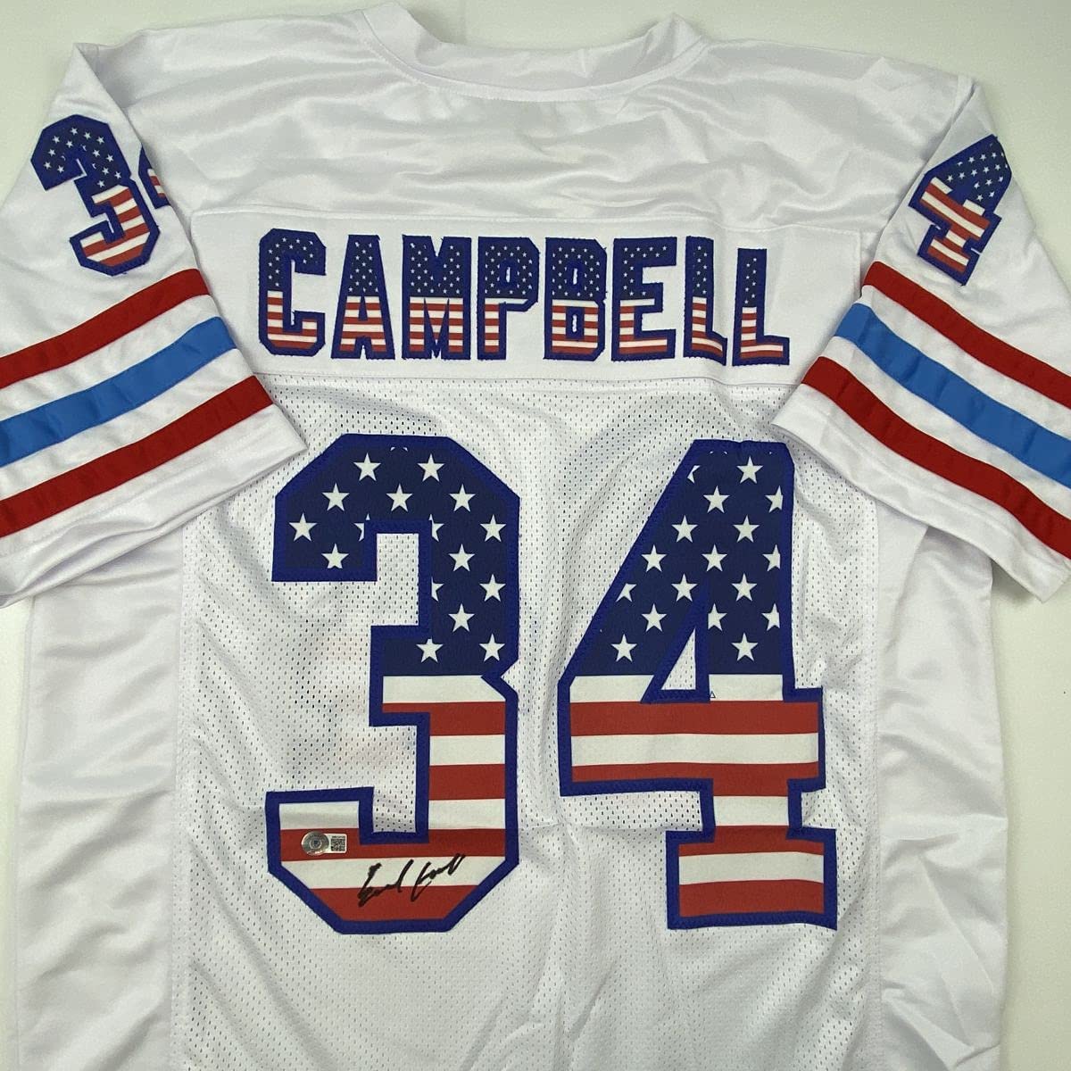 Autographed/Signed Earl Campbell Houston White USA Football Jersey Beckett BAS COA