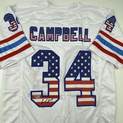 Autographed/Signed Earl Campbell Houston White USA Football Jersey Beckett BAS COA