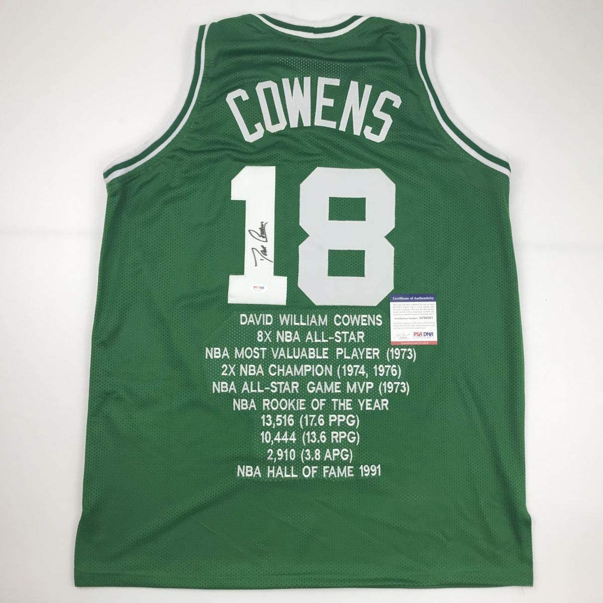 Autographed/Signed Dave Cowens Boston Green Stat Basketball Jersey PSA/DNA COA