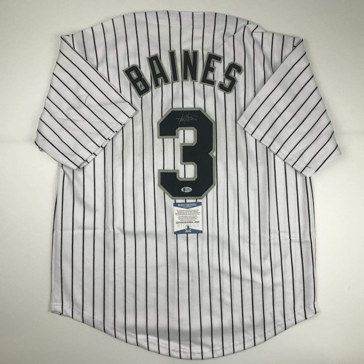 Autographed/Signed Harold Baines Chicago Pinstripe Baseball Jersey Beckett BAS COA