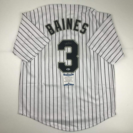 Autographed/Signed Harold Baines Chicago Pinstripe Baseball Jersey Beckett BAS COA