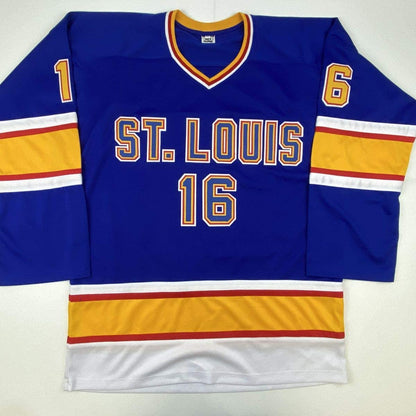 Autographed/Signed Brett Hull St. Louis Retro Blue Hockey Jersey PSA/DNA COA