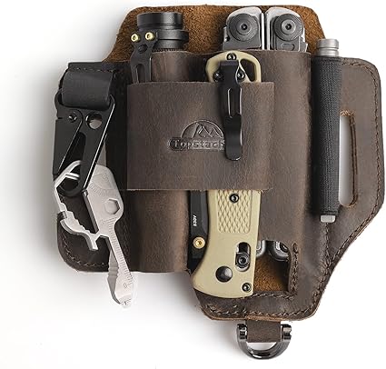 Topstache Leather Multitool Sheath, EDC Belt Organizer for Work and Daily Use, Leatherman Sheath, EDC Pocket Organizer for Flashlight and Multitool, Gifts for Men for Multitool, Darkbrown