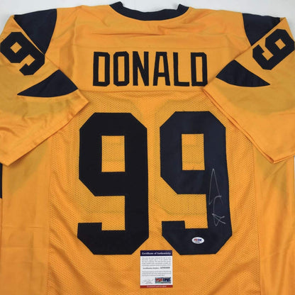Autographed/Signed Aaron Donald Los Angeles LA Yellow Color Rush Football Jersey PSA/DNA COA