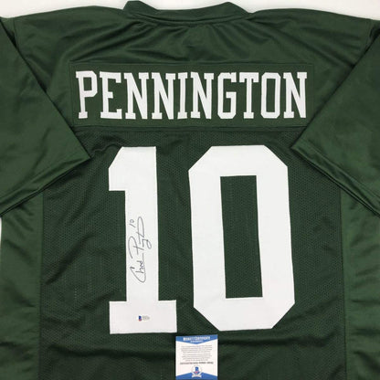 Autographed/Signed Chad Pennington New York Green Football Jersey Beckett BAS COA