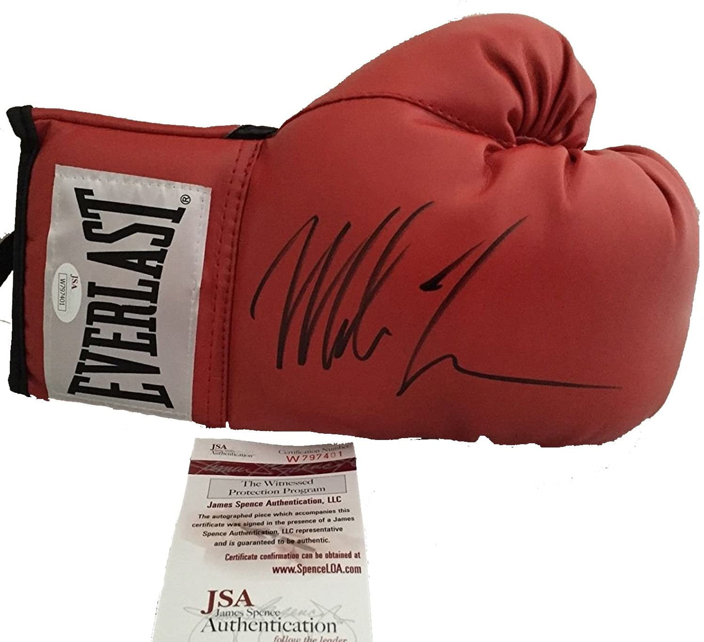 Autographed/Signed Mike Tyson Red Everlast Boxing Glove JSA COA
