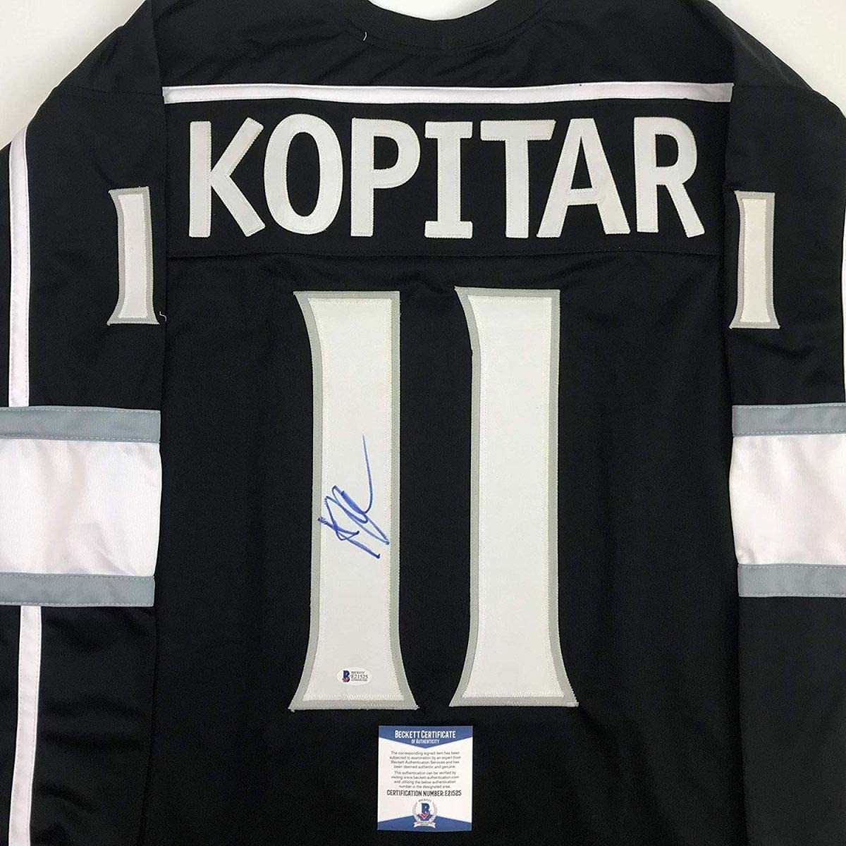 Autographed/Signed Anze Kopitar Los Angeles LA Black Hockey Jersey Beckett BAS COA