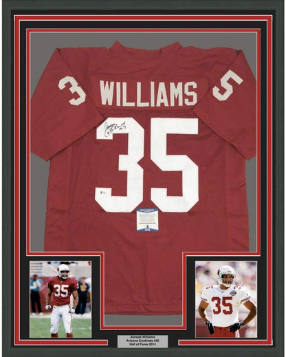 Framed Autographed/Signed Aeneas Williams 35x39 Arizona Red Football Jersey Beckett BAS COA