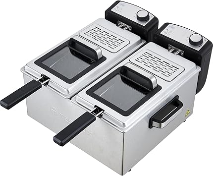 2x3L Deep Fryer with Basket - 3000W Dual Zone Electric Deep Fryer for Home Use with Lid, Stainless Steel, Adjustable Temperature, Overheat Protection