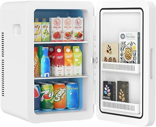 22L Mini Fridge for Bedroom, 30 Cans Portable Cooler & Warmer Compact Refrigerators with AC/DC Power for Skin Care, Beverage, Cosmetics, Food, Drinks, Office Desk Dorm Room, Chic White