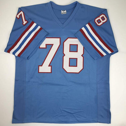 Autographed/Signed Curley Culp HOF 13 Houston Blue Football Jersey JSA COA