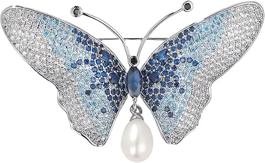 Crystals Brooch _‹ÐBlue Enchantress_‹� Platinum Plated Elegant Butterfly Fashion Pin Gift for Women Girls for Clothing Bag Decor - Qiaofulicheerfully (Blue-23)