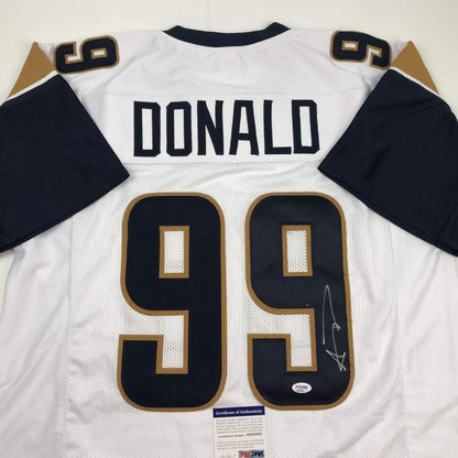 Autographed/Signed Aaron Donald Los Angeles LA White Football Jersey PSA/DNA COA