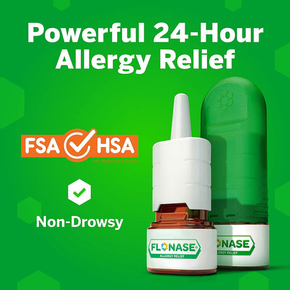 Flonase Allergy Relief Nasal Spray, 24 Hour Non Drowsy Allergy Medicine, Metered Nasal Spray - 144 Sprays (Pack of 2)