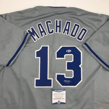 Autographed/Signed Manny Machado San Diego Grey Baseball Jersey Beckett BAS COA