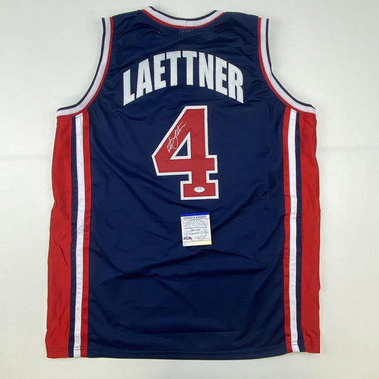 Autographed/Signed Christian Laettner Team USA Olympics Blue Basketball Jersey JSA COA