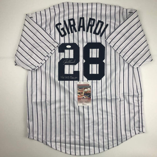 Autographed/Signed Joe Girardi 4x WS Champs New York Pinstripe Baseball Jersey JSA COA