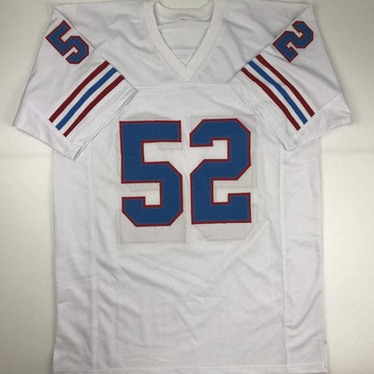 Autographed/Signed Robert Brazile HOF 18 Houston White Football Jersey JSA COA