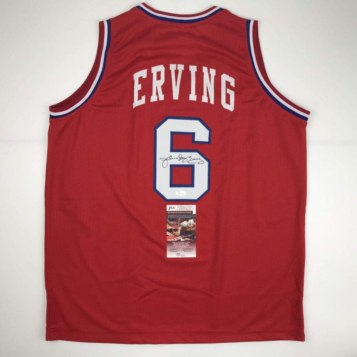 Autographed/Signed Julius Erving Dr. J Philadelphia 76ers Sixers Red Basketball Jersey JSA COA