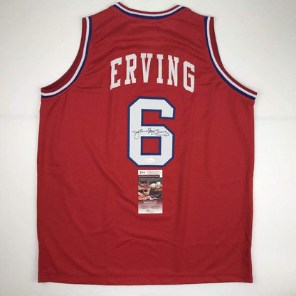 Autographed/Signed Julius Erving Dr. J Philadelphia 76ers Sixers Red Basketball Jersey JSA COA