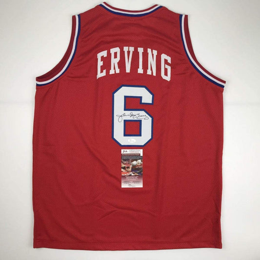 Autographed/Signed Julius Erving Dr. J Philadelphia 76ers Sixers Red Basketball Jersey JSA COA