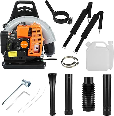 Backpack Leaf Blower Gas Powered, 63CC Cordless Leaf Blower for Lawn Care Snow Blower Leaf Volume, 2-Stroke Engine 1.7L Fuel Tank 6800r/min Blower for Road Cleaning Orange