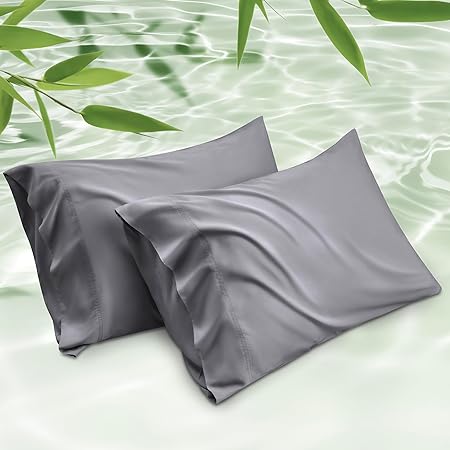 Bedsure Pillow Cases Queen Size Set of 2, Rayon Derived from Bamboo Cooling Pillowcases for Hot Sleepers, Soft & Silky Pillow Covers with Envelope Closure, Dark Grey, Gifts for Women Men, 20x30 Inches