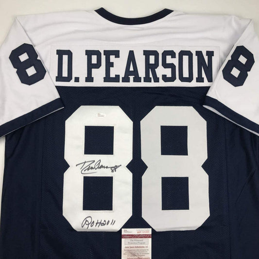 Autographed/Signed Drew Pearson ROH 2011 Dallas Thanksgiving Day Football Jersey JSA COA