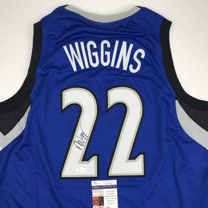 Autographed/Signed Andrew Wiggins Minnesota Blue Basketball Jersey JSA COA