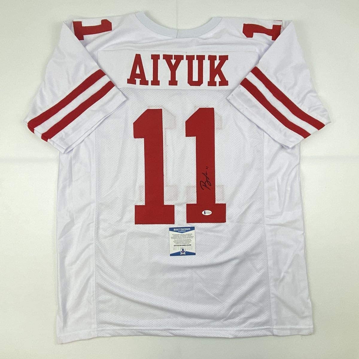 Autographed/Signed Brandon Aiyuk San Francisco White Football Jersey Beckett BAS COA