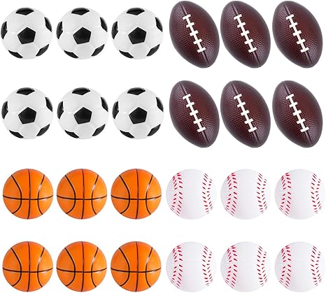 Super Z Outlet Mini Foam Sports Balls 24 Pack for Kids Adults Mini Baseball Football Basketball Soccer Stress Toy Game Party Decoration