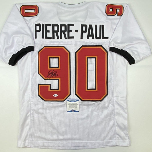 Autographed/Signed Jason Pierre-Paul Tampa Bay White Football Jersey Beckett BAS COA