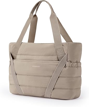 BAGSMART Tote Bag for Women with Zipper, Quilted Tote Bag Gym Tote with Yoga Mat Straps for Travel Sport