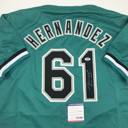Autographed/Signed Livan Hernandez 97 WS MVP Florida Teal Baseball Jersey PSA/DNA COA