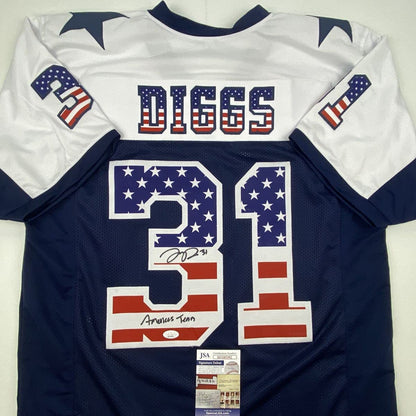 Autographed/Signed Trevon Diggs America's Team Dallas Blue Football Jersey JSA COA