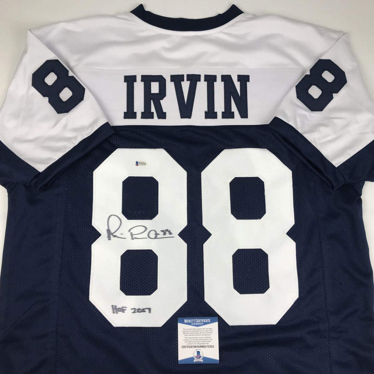 Autographed/Signed Michael Irvin Dallas HOF 2007 Thanksgiving Day Blue Football Jersey Beckett BAS COA