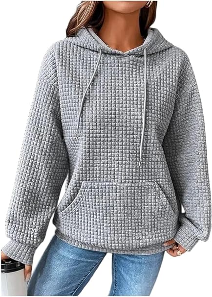 Chvity Women's Pullover Sweatshirt Drawstring Tis The Season Pumpkin Printed Waffle Hoodie Long Sleeve Tops with Pocket