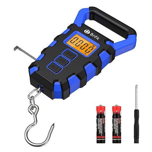 Fish Scale with Measuring Tape, Digital Luggage Fishing Scales 110lb/50kg Weight Max, Portable Postal Hanging Scale, Blue